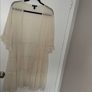 Torrid Cream Sheer Ruffle Open Front Kimono
